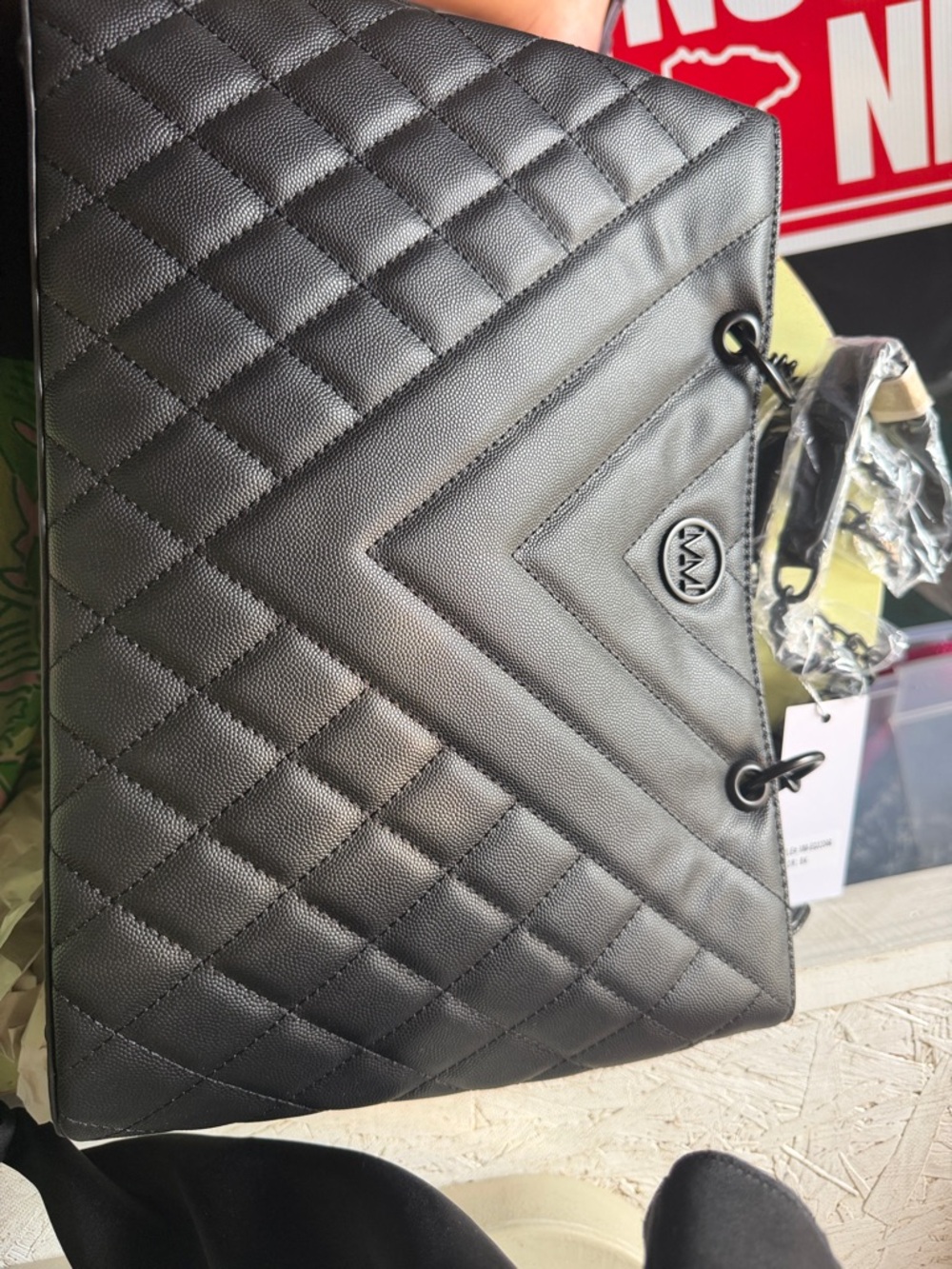 Marilyn Monroe Black Quilted Shoulder Bag with Chain Accents